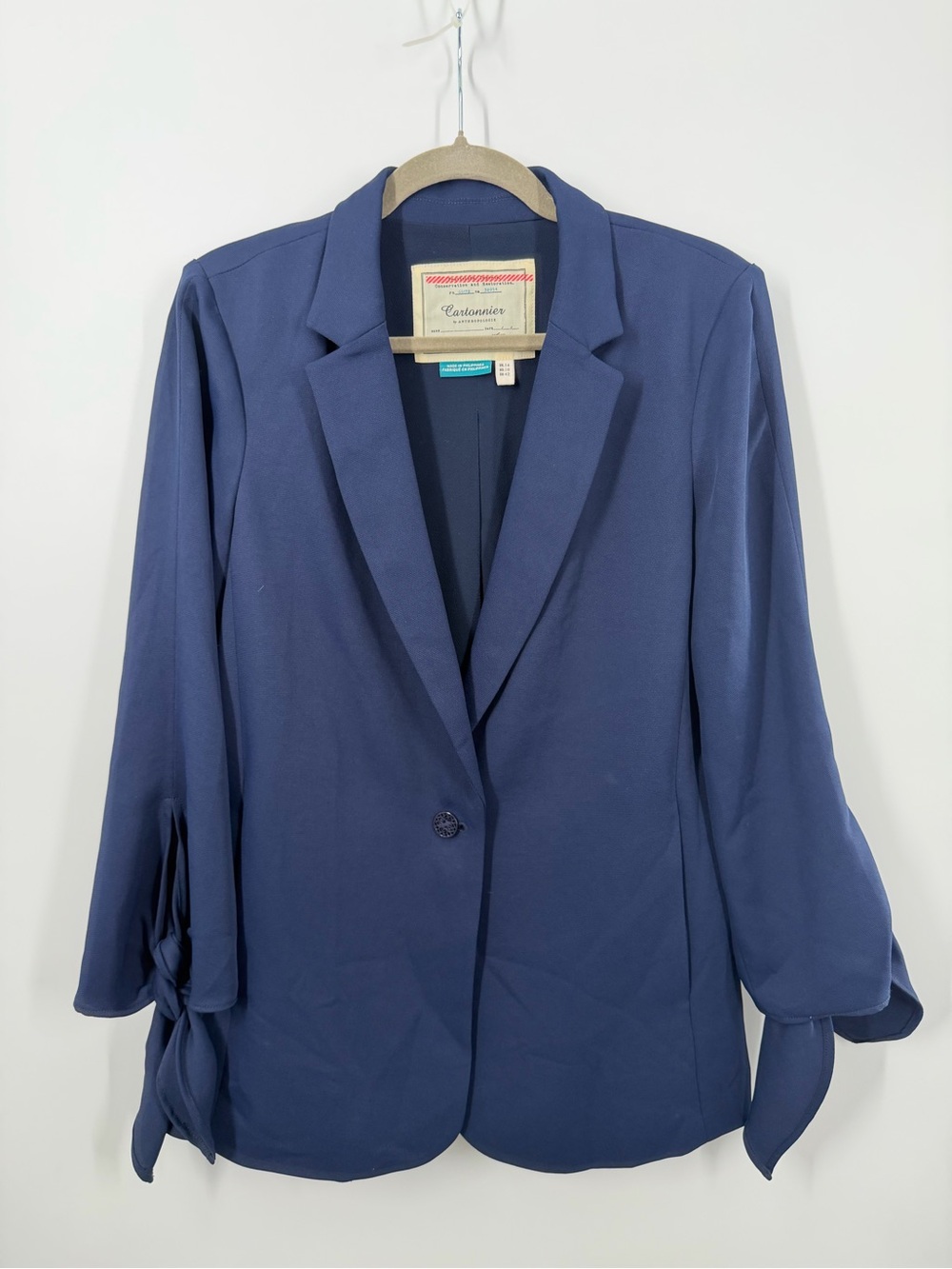 Anthropologie Cartonnier Navy Tie Sleeve Blazer